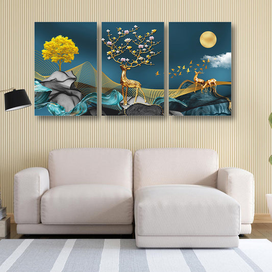 Golden Deer In The Woods Canvas Painting