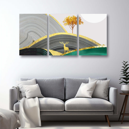 Golden Deer in a Valley Canvas Painting