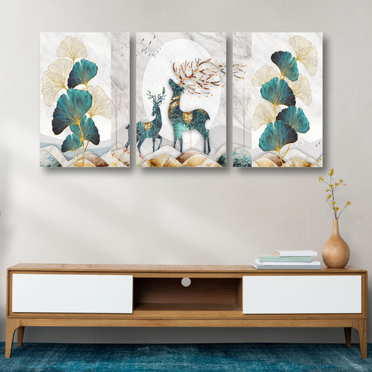 Golden Deer In The Woods Canvas Painting
