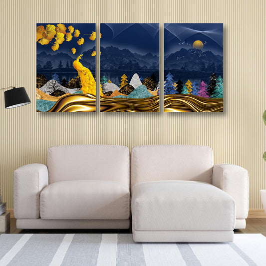 Golden Peacock In The Woods Canvas Painting