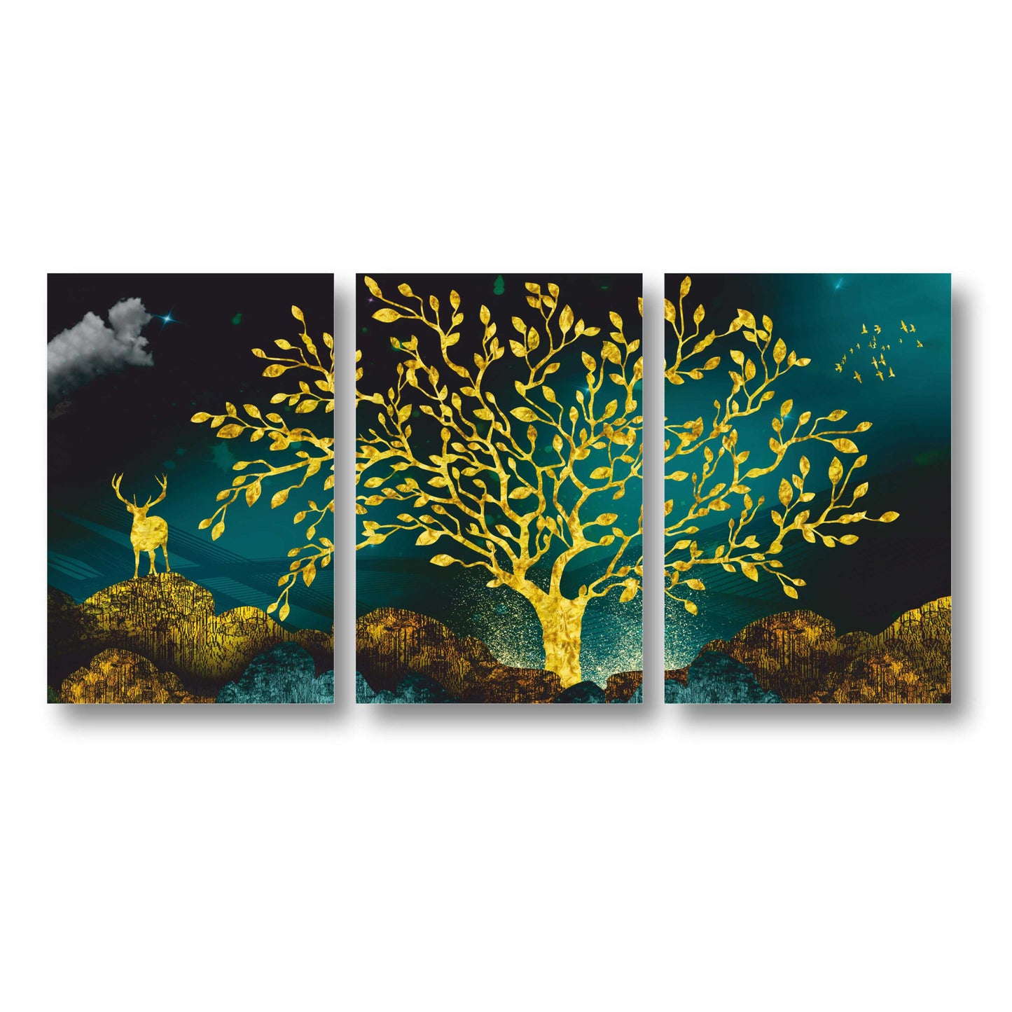 Golden Tree & Deer Canvas Painting