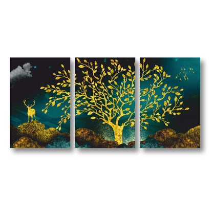 Golden Tree & Deer Canvas Painting