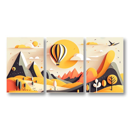 Yellow Mountain Landscape with Hot Air Balloon Canvas Painting