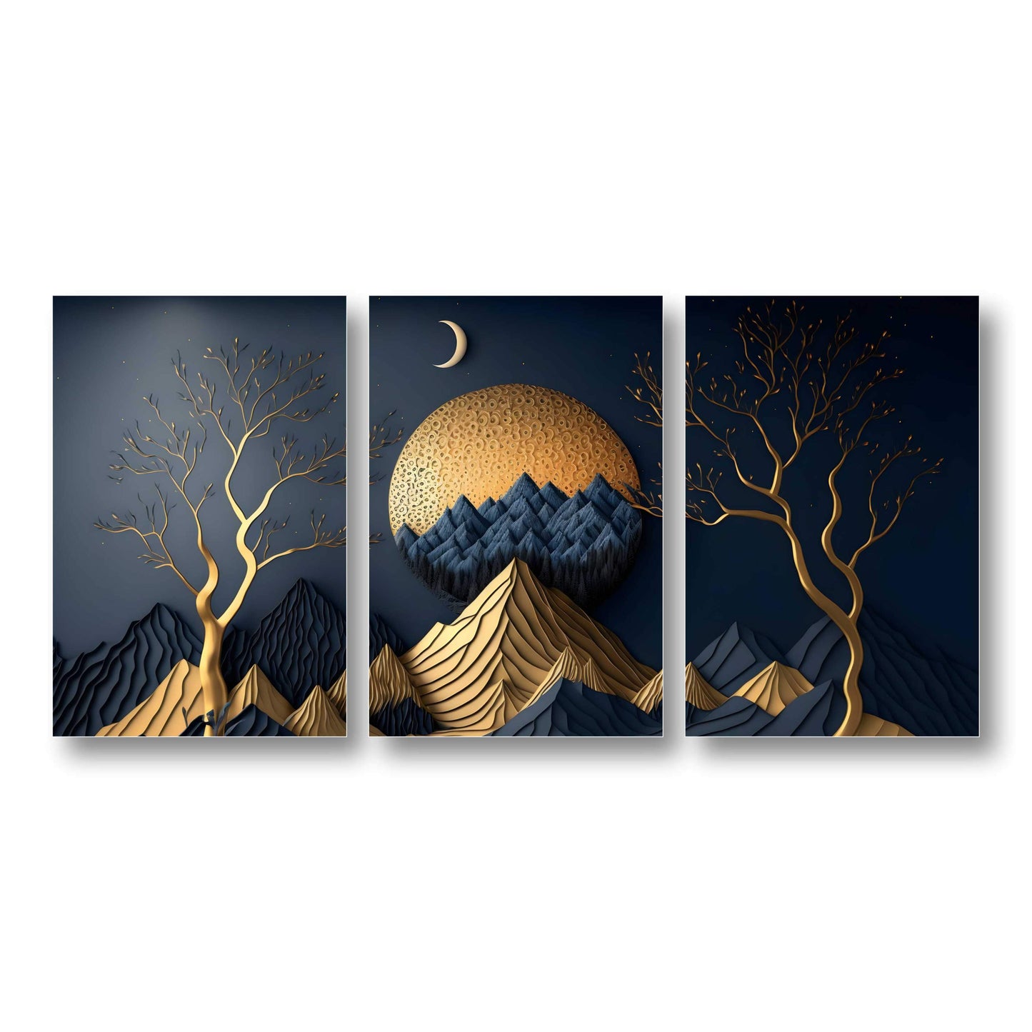 Golden Mountains Landscape - Modern Nature Canvas Painting