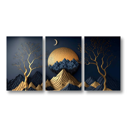 Golden Mountains Landscape - Modern Nature Canvas Painting