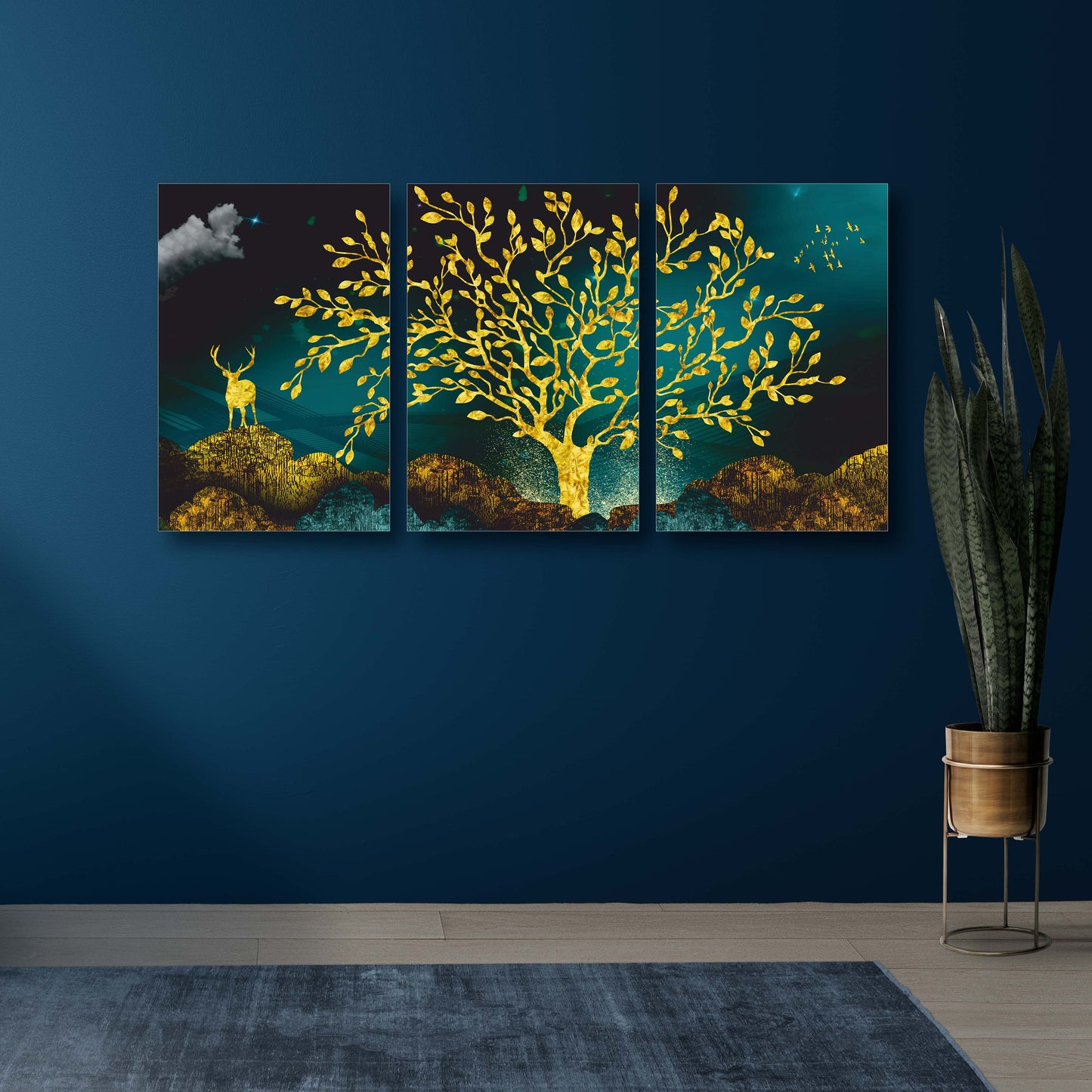 Golden Tree & Deer Canvas Painting