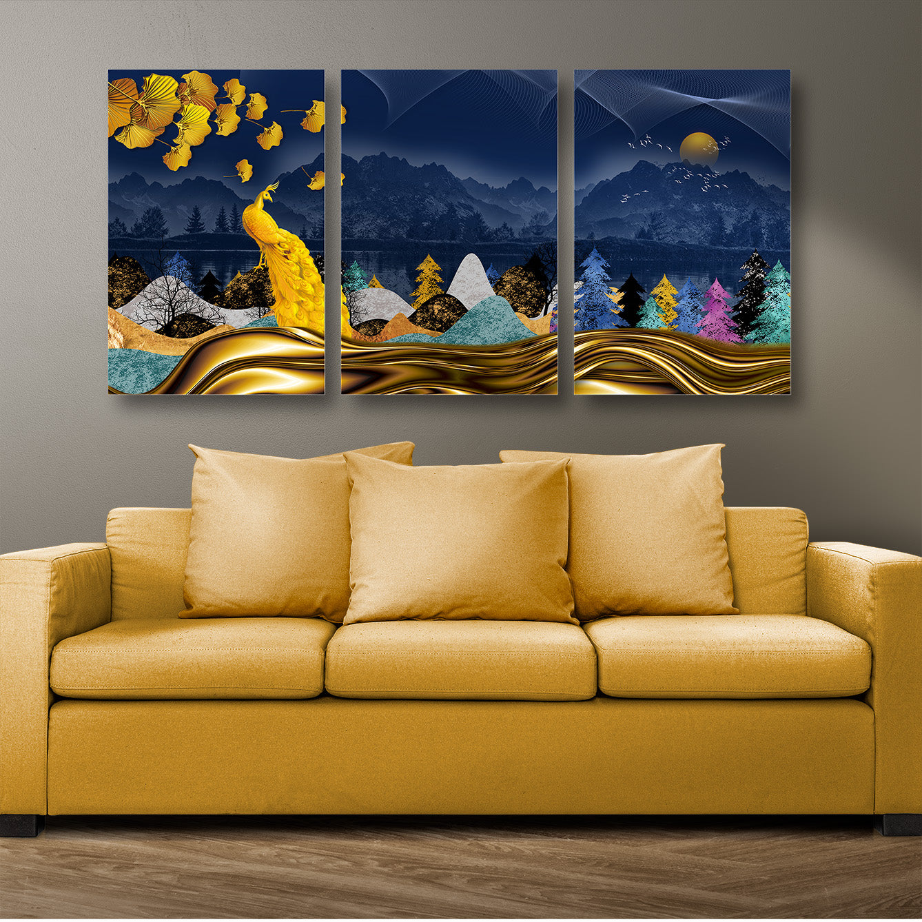 Golden Peacock In The Woods Canvas Painting