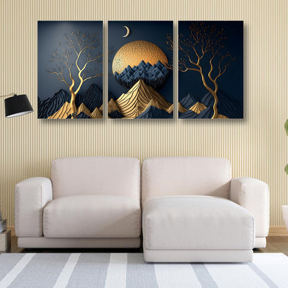 Golden Mountains Landscape - Modern Nature Canvas Painting