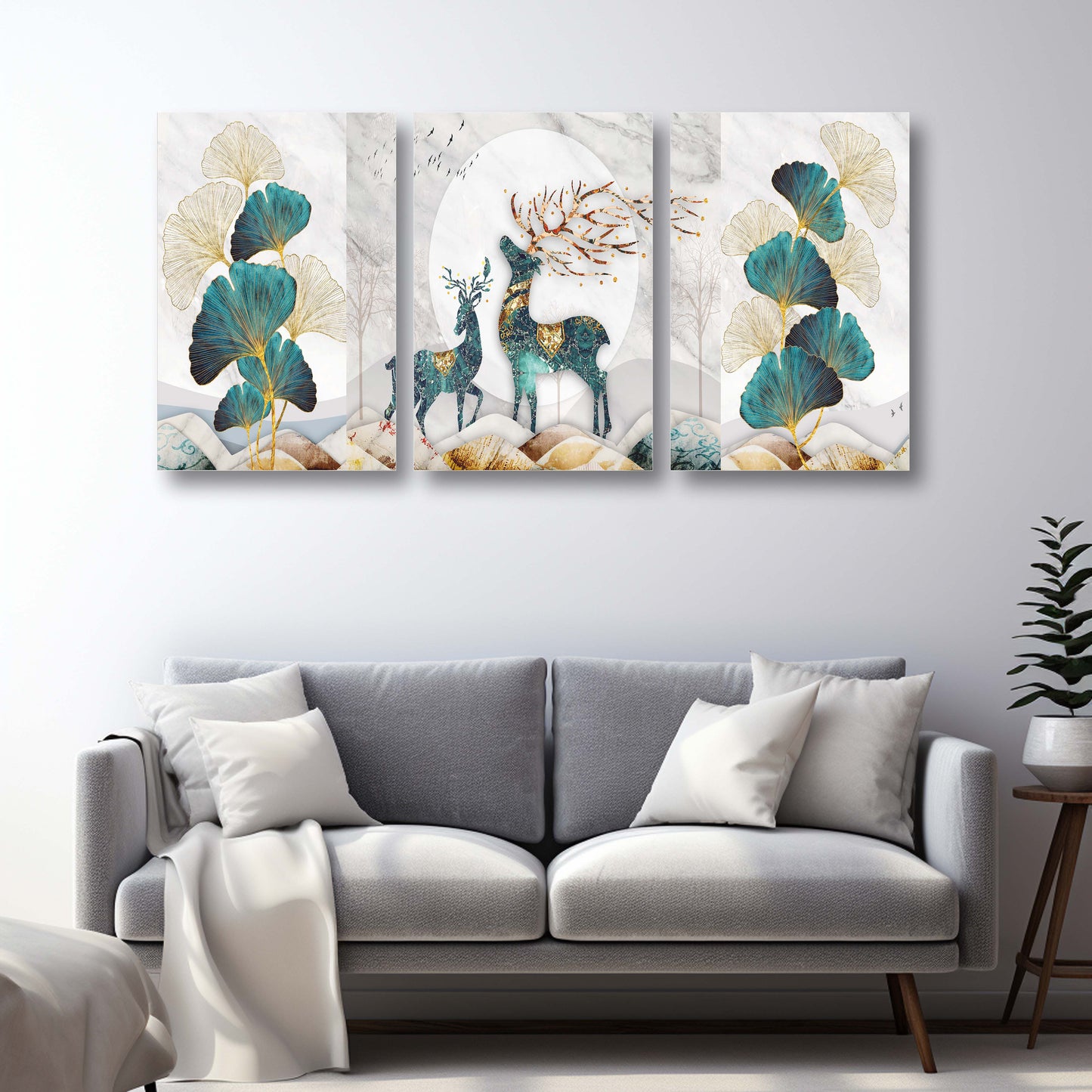 Golden Deer In The Woods Canvas Painting