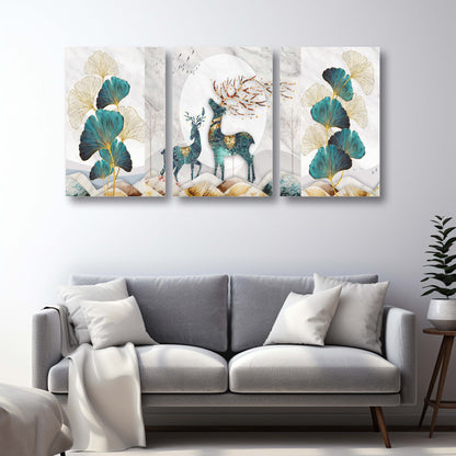 Golden Deer In The Woods Canvas Painting