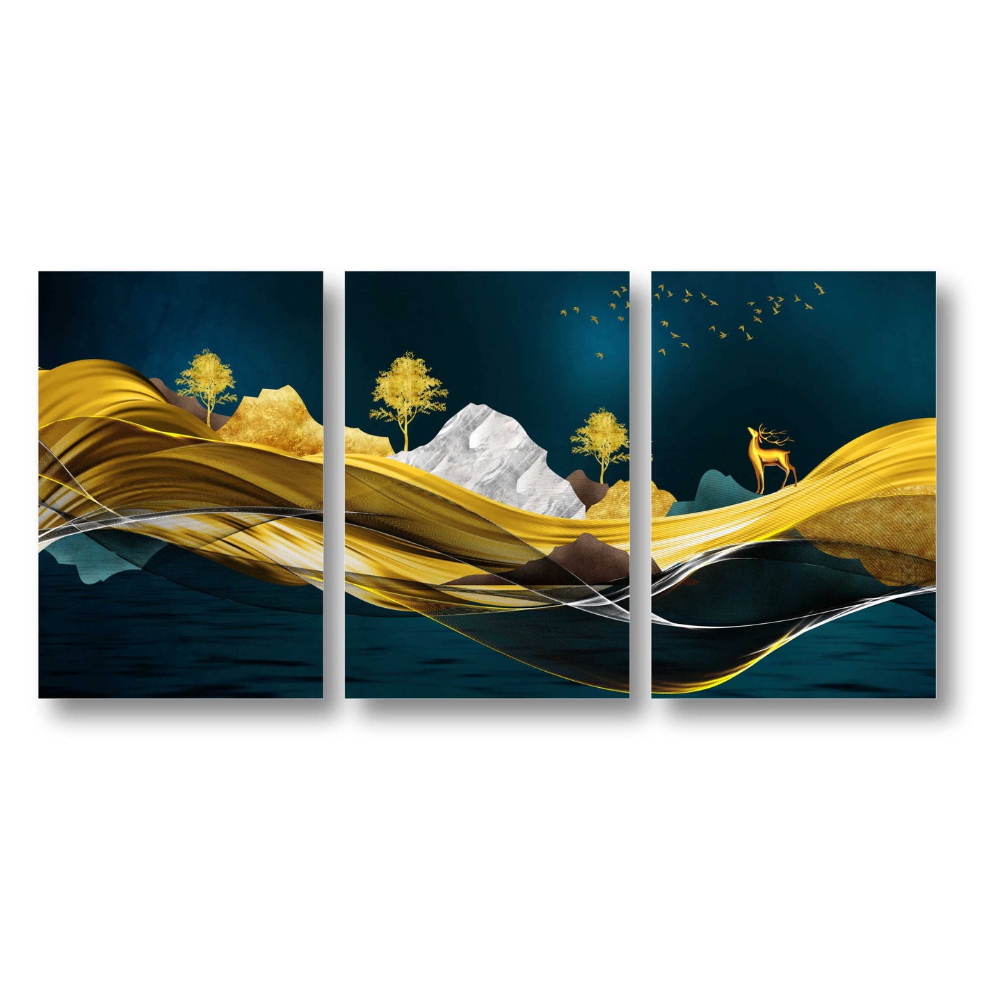 Golden Deer In Mountains Canvas Painting