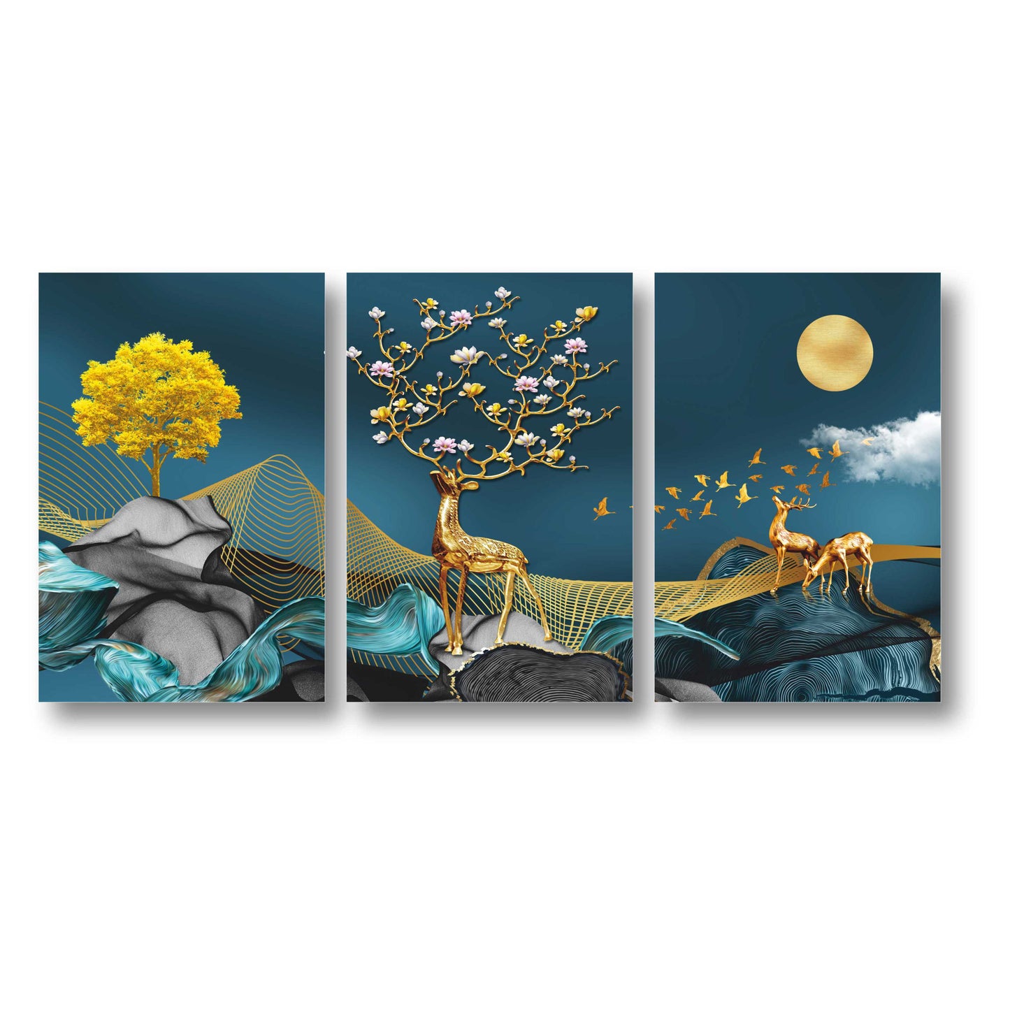 Golden Deer In The Woods Canvas Painting