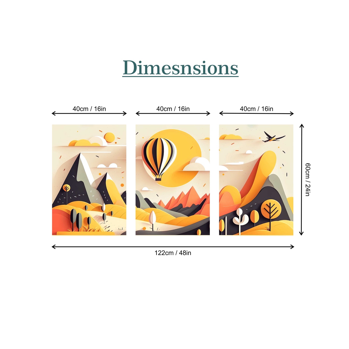 Yellow Mountain Landscape with Hot Air Balloon Canvas Painting