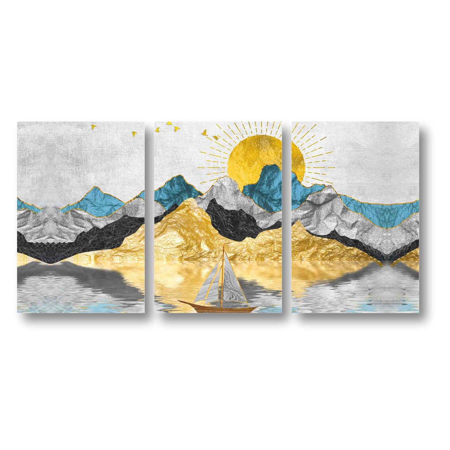 Golden Mountains & Boat Canvas Painting