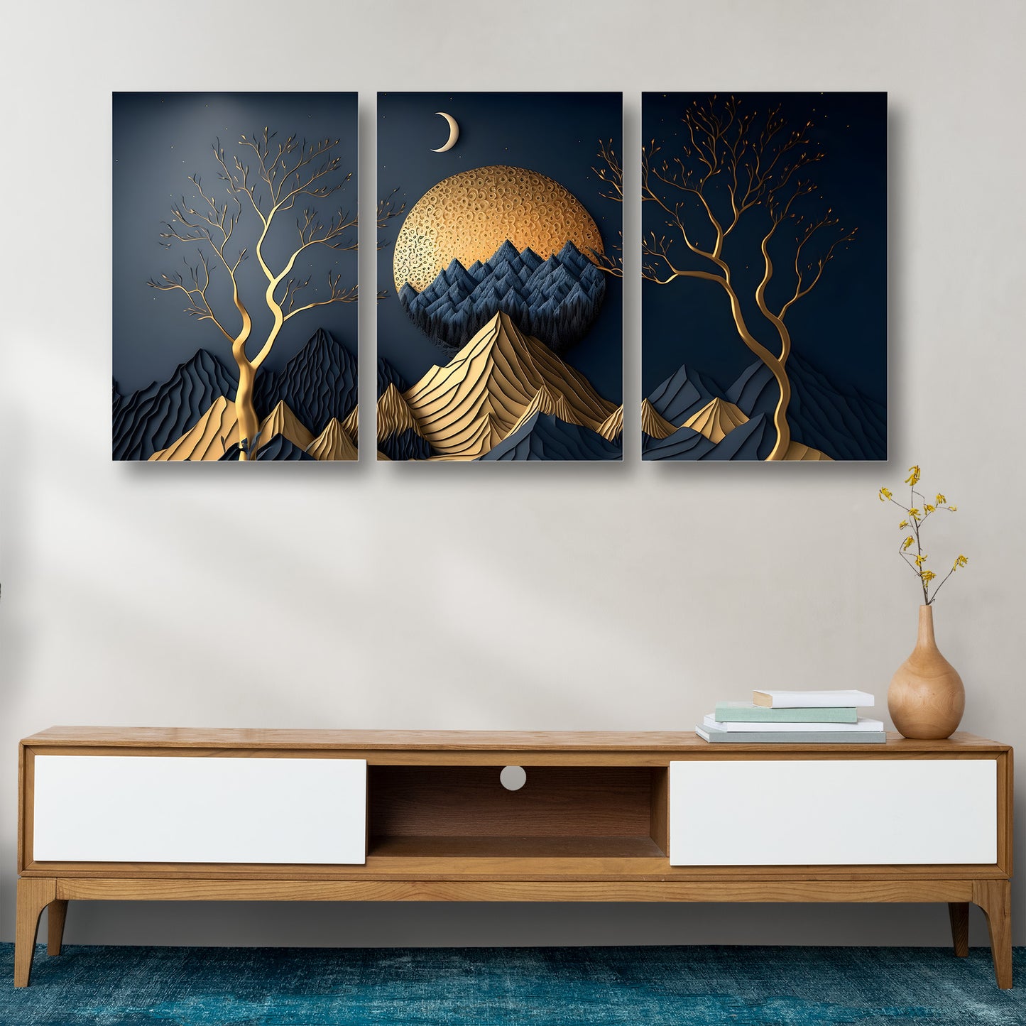 Golden Mountains Landscape - Modern Nature Canvas Painting