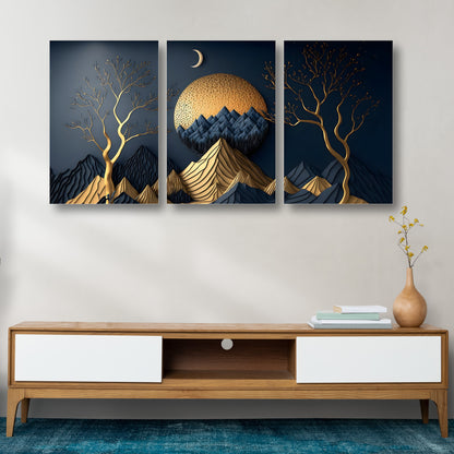 Golden Mountains Landscape - Modern Nature Canvas Painting