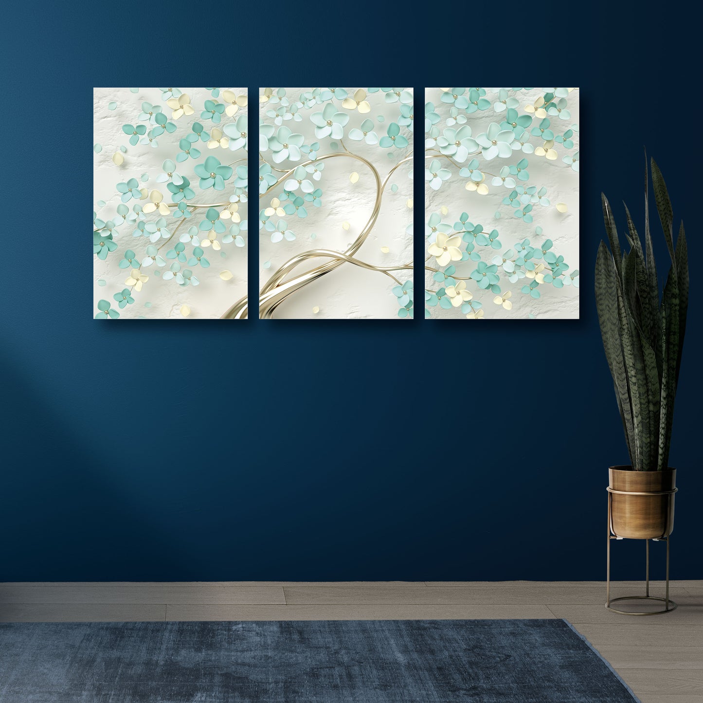 Golden Tree with blue leaves Canvas Painting