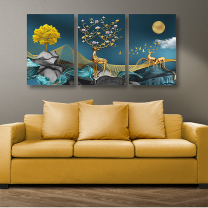 Golden Deer In The Woods Canvas Painting