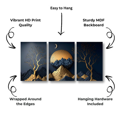 Golden Mountains Landscape - Modern Nature Canvas Painting