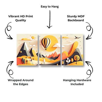 Yellow Mountain Landscape with Hot Air Balloon Canvas Painting