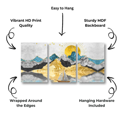 Golden Mountains & Boat Canvas Painting