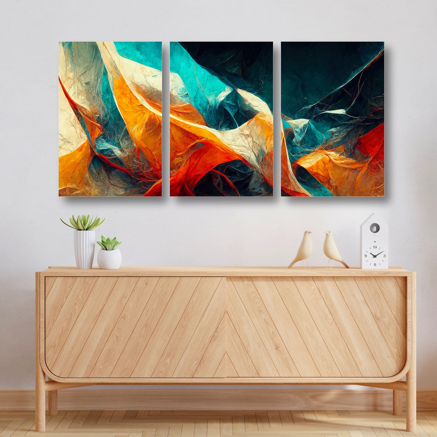 Abstract Teal Orangewall Canvas Painting